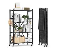 VEVOR Étagère Pliante Mobile à Roulettes 4 Niveaux Métallique 66x33x117 cm Noir