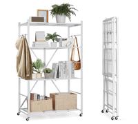 VEVOR Étagère Pliante Mobile à Roulettes 4 Niveaux Métallique 91x53x152 cm Blanc