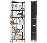 VEVOR Étagère Pliante Mobile à Roulettes 6 Niveaux Métallique 61x30x183 cm Noir