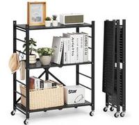 VEVOR Étagère Pliante Mobile en Acier Au Carbone Q235A 3 Niveaux Capacité 258,5kg Noir