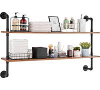 VEVOR Étagère tubulaire industrielle, 2 niveaux, 121,9 x 25,9 cm, étagères en bois rustiques flottantes à fixer au mur, support pour objets exposés, bibliothèque, étagère de stockage, support pour pet