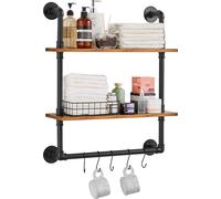 VEVOR Étagère Murale Tuyau Industrielle 2 Niveaux 63x20,5 cm en Bois Rustique