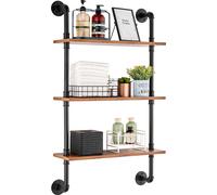 VEVOR Étagère tubulaire industrielle, 3 niveaux, 61 x 20 cm, montage mural, étagères en bois rustiques flottantes, support, étagère d'exposition, étagère à livres, étagère de stockage, support pour pe