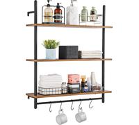 VEVOR Étagère tubulaire industrielle, 3 niveaux, 81,3 x 25,9 cm, étagère en bois rustique flottante à fixer au mur, support, étagère d'exposition, bibliothèque, étagère de stockage, support pour petit