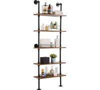 VEVOR Étagère tubulaire industrielle, 5 niveaux, 61 x 25 cm, montage mural, étagères en bois rustiques flottantes, support, étagère d'exposition, étagère à livres, étagère de stockage, support pour pe