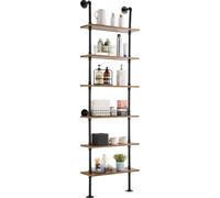 VEVOR Étagère Murale Tuyau Industrielle, 6 Niveaux, Support Mural Flottant de Rangement en Bois Rustique, 61x25,5 cm, pour Articles Divers de Cuisine, Chambre à Coucher, Salle de Bain, Salon, Maison