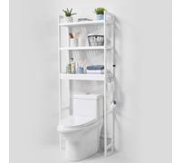 VEVOR Étagère WC, Meuble de Rangement au-Dessus des Toilettes Réglable à 3 Niveaux, Étagère de Salle de Bain avec 3 Crochets, Organisateur pour la Lessive, Convient à la Plupart des Toilettes, Blanc