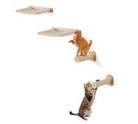 VEVOR Étagères Murales pour Chat, Lot de 4, Ensemble de Meubles Muraux, Plateformes, Poteaux, Charge 18,14 kg, Étagère Flottante Escalade, Polaire Corail Amovible Lavable, pour Dormir, Jouer, Grimper
