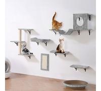 VEVOR Étagères murales pour chat, Lot de 6 – panneaux de particules, hamac, perchoir, 18,14 kg