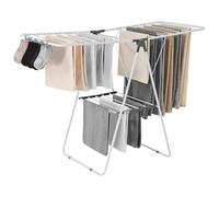 VEVOR Étendoir à Linge Pliable, Séchoir à Linge sur Pied à 2 Niveaux, avec Pinces à Chaussettes et 21 Barres de Séchage, en Métal, Stable, Réglable en Hauteur, pour Extérieur et Intérieur, Blanc