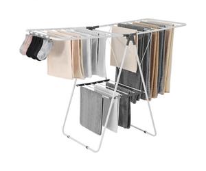 VEVOR Étendoir à Linge Pliable, Séchoir à Linge sur Pied à 2 Niveaux, avec Pinces à Chaussettes et 21 Barres de Séchage, en Métal, Stable, Réglable en Hauteur, pour Extérieur et Intérieur, Blanc