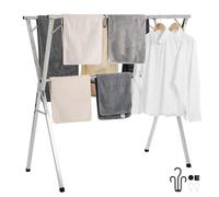 VEVOR Étendoir à Linge Télescopique à 2 Niveaux, Séchoir à Linge en Acier Inoxydable, avec 30 Trous Coupe-Vent et 2 Crochets à Chaussures, Autoportant et Portable, pour Extérieur et Intérieur