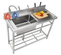 VEVOR Évier Cuisine Utilitaire Commercial en Acier Inoxydable, Petit Évier sur Pied Cuve Simple avec Établi Robinet Pieds, pour Garage, Restaurant, Blanchisserie, Cuisine, Salle de Bain 100x50x95 cm