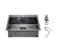 VEVOR Évier de cuisine montage par le haut en acier inox cuve simple 68 cm noir