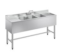 VEVOR Évier de Cuisine à 3 Cuves de 25,4x35,6x25,4 cm, Évier Autoportant pour Station de Bar 152,4 cm, pour Restaurant Camion-restaurant Bar Maison, en Inox 304 de Calibre 18, avec Double Égouttoir