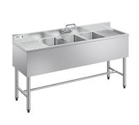 VEVOR Évier de Cuisine à 3 Cuves de 25,4x35,6x25,4 cm, Évier Autoportant pour Station de Bar 152,4 cm, pour Restaurant Camion-restaurant Bar Maison, en Inox 304 de Calibre 18, avec Double Égouttoir