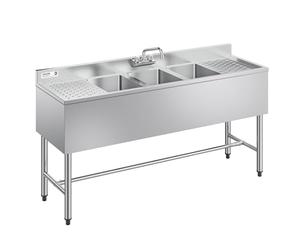 VEVOR Évier de Cuisine à 3 Cuves de 25,4x35,6x25,4 cm, Évier Autoportant pour Station de Bar 152,4 cm, pour Restaurant Camion-restaurant Bar Maison, en Inox 304 de Calibre 18, avec Double Égouttoir