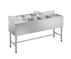 VEVOR Évier de Cuisine à 3 Cuves de 25,4x35,6x25,4 cm, Évier Autoportant pour Station de Bar 152,4 cm, pour Restaurant Camion-restaurant Bar Maison, en Inox 304 de Calibre 18, avec Double Égouttoir