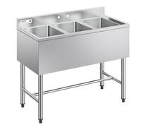 VEVOR Évier de Cuisine à 3 Cuves de 25,4x35,6x25,4 cm, Évier Autoportant pour Station de Bar 97,8 cm, pour Restaurant Camion-restaurant Bar Maison, en Acier Inoxydable 304 de Calibre 18, avec Dosseret