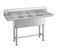 VEVOR Évier de Cuisine à 3 Cuves de 35,6x40x27,9 cm, Évier Autoportant sur Pied, pour Restaurant Bar Camion-restaurant Maison, en Acier Inoxydable 304 de Calibre 18, avec 2 Égouttoirs et Dosseret