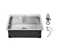 VEVOR Évier de cuisine, 68 cm, évier à montage par le haut en acier inox 304, évier à poser à encastrer cuve simple avec accessoires, évier de lave-vaisselle ménager pour camping-car, cuisine, bar