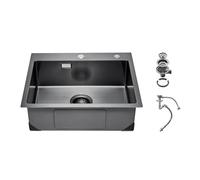 VEVOR Évier de cuisine avec montage supérieur en acier inoxydable 304, avec accessoires, pour camping-car, cuisine de préparation et barre, noir, 550 x 450 x 190 mm