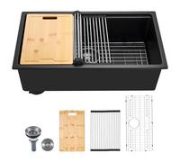 VEVOR Évier de Cuisine Moderne en Granit de 76,2 cm, Évier sous Plan à Large Cuve Simple, Bac à Laver avec Accessoires Multiples, Nettoyage Facile, pour Camping-car, Maison, Bar, Restaurant, Noir