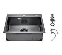 VEVOR Évier de Cuisine Montage Par le Haut Acier Inox 304 Cuve Simple 55cm Noir Pour Bar