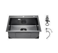 VEVOR Évier de cuisine montage par le haut en acier inox cuve simple 68 cm noir