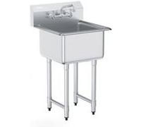 VEVOR Évier de Préparation Commercial 1 Cuve en Inox 53,3x45,7 cm avec Dosseret inox