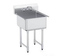 VEVOR Évier de préparation commercial 1 cuve en inox 61x61 cm avec dosseret