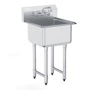VEVOR Évier de Préparation Utilitaire en Acier Inoxydable, Petit Évier sur Pied à 1 Cuve 45,7x45,7 cm Avec Robinet et Pieds, Évier Commercial pour Nettoyage Garage, Restaurant, Cuisine, Buanderie