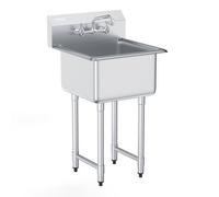 VEVOR Évier de Préparation Utilitaire en Acier Inoxydable, Petit Évier sur Pied à 1 Cuve 45,7x45,7 cm Avec Robinet et Pieds, Évier Commercial pour Nettoyage Garage, Restaurant, Cuisine, Buanderie