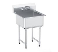 VEVOR Évier de Préparation Utilitaire en Acier Inoxydable, Petit Évier sur Pied à 1 Cuve 61x61 cm avec Robinet et Pieds, Évier Commercial pour Nettoyage Garage, Restaurant, Cuisine, Buanderie