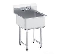 VEVOR Évier de Préparation Utilitaire en Acier Inoxydable, Petit Évier sur Pied à 1 Cuve 61x61 cm avec Robinet et Pieds, Évier Commercial pour Nettoyage Garage, Restaurant, Cuisine, Buanderie