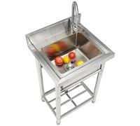 VEVOR Évier utilitaire en acier inoxydable, 1 compartiment autoportant, petit évier avec robinet et pieds, 40,6 x 33 x 22,1 cm - Évier commercial à bol unique pour garage, restaurant, cuisine