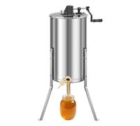 VEVOR Extracteur de Miel Manuel à 2 Cadres Centrifugeuse Séparateur Miel Acier Inox avec Couvercle Transparent, Support Réglable en Hauteur, Équipement d'Extraction de Nid d'Abeilles pour Apiculture