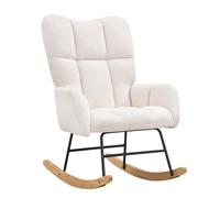 VEVOR Fauteuil à Bascule avec Siège Doux et Dossier Haut, Chaise d’Allaitement Capacité de Charge 113,4 kg, Chaise à Bascule Rembourrée en Velours Teddy, pour Chambre à Coucher, Salon, Blanc Ivoire