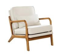 VEVOR Fauteuil d'appoint, cadre en bois massif et pieds antidérapants, chaise de salon moderne du milieu du siècle, chaise d’accent avec tissu en lin et coussin de siège 145 mm, pour chambre, bureau