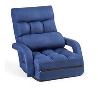 VEVOR Fauteuil de Sol Pliable, Dossier Réglable à 5 Positions, Chaise de Sol en Lin avec Accoudoirs et Coussin, Structure en Métal et Mousse Recy pour Lecture, Détente, Méditation, Bleu Foncé