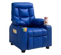 VEVOR Fauteuil inclinable pour enfants, chaise relax ergonomique avec 2 porte-gobelets, 4 poches et repose-pieds, dossier réglable 107°-126°, en cuir PU facile à nettoyer, pour chambre d’enfants, bleu