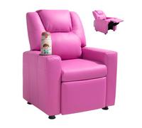 VEVOR Fauteuil Inclinable pour Enfants, Chaise Relax Ergonomique, avec Porte-gobelet et Repose-pieds, Dossier Réglable de 101° à 121°, en Cuir PU Facile à Nettoyer, pour Chambre d’Enfants, Rose