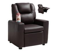 VEVOR Fauteuil Inclinable pour Enfants, Chaise Relax Ergonomique, avec Porte-gobelet et Repose-Pieds, Dossier Réglable de 101° à 121°, en Cuir PU Facile à Nettoyer, pour Chambre d’Enfants, Marron