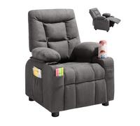 VEVOR Fauteuil Inclinable pour Enfants, Chaise Relax Ergonomique, avec Porte-gobelets et Poches, Dossier Réglable 107°-126°, Tissu Polyester Respirant avec Repose-Pieds, pour Chambre d’Enfants, Gris