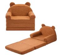 VEVOR Fauteuil pour Enfants Convertible 2-en-1, Canapé-lit Pliable et Moelleux, avec Accoudoirs, en Éponge 28D et Polaire Bouclette, Sofa Tout-Petits pour Chambre d’Enfants Salle de Jeux, Marron, M