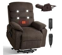 VEVOR Fauteuil Releveur Électrique, Double Moteur, Fauteuil de Relaxation avec Fonction Chauffante et Massage, pour Personnes Âgées, Télécommande et Réglage en Continu, Tissu Chenille, Marron