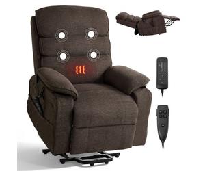 VEVOR Fauteuil Releveur Électrique, Double Moteur, Fauteuil de Relaxation avec Fonction Chauffante et Massage, pour Personnes Âgées, Télécommande et Réglage en Continu, Tissu Chenille, Marron