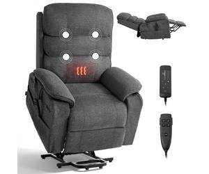 VEVOR Fauteuil Releveur Électrique, Double Moteur, Fauteuil de Relaxation avec Fonction Chauffante et Massage, Télécommande et Réglage en Continu, pour Personnes Âgées, Tissu Chenille, Gris Foncé