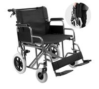 VEVOR Fauteuil roulant acier au carbone, chaise de transport pliable avec accoudoir amovible, frein autobloquant, siège large 60 cm, capacité de charge 136 kg, pour personnes handicapées âgées adultes