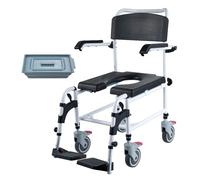 VEVOR Fauteuil Roulant de Toilette avec 4 Roues Verrouillables, Repose-pieds, Bras Rabattables, Hauteur Réglable sur 3 Niveaux, Seau Amovible 5 L, Charge 158,8 kg, Chaise Percée pour Personnes Âgées